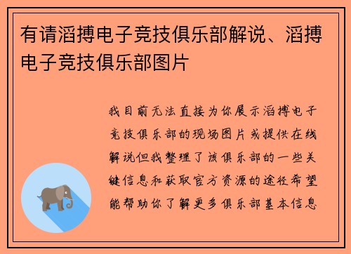 有请滔搏电子竞技俱乐部解说、滔搏电子竞技俱乐部图片